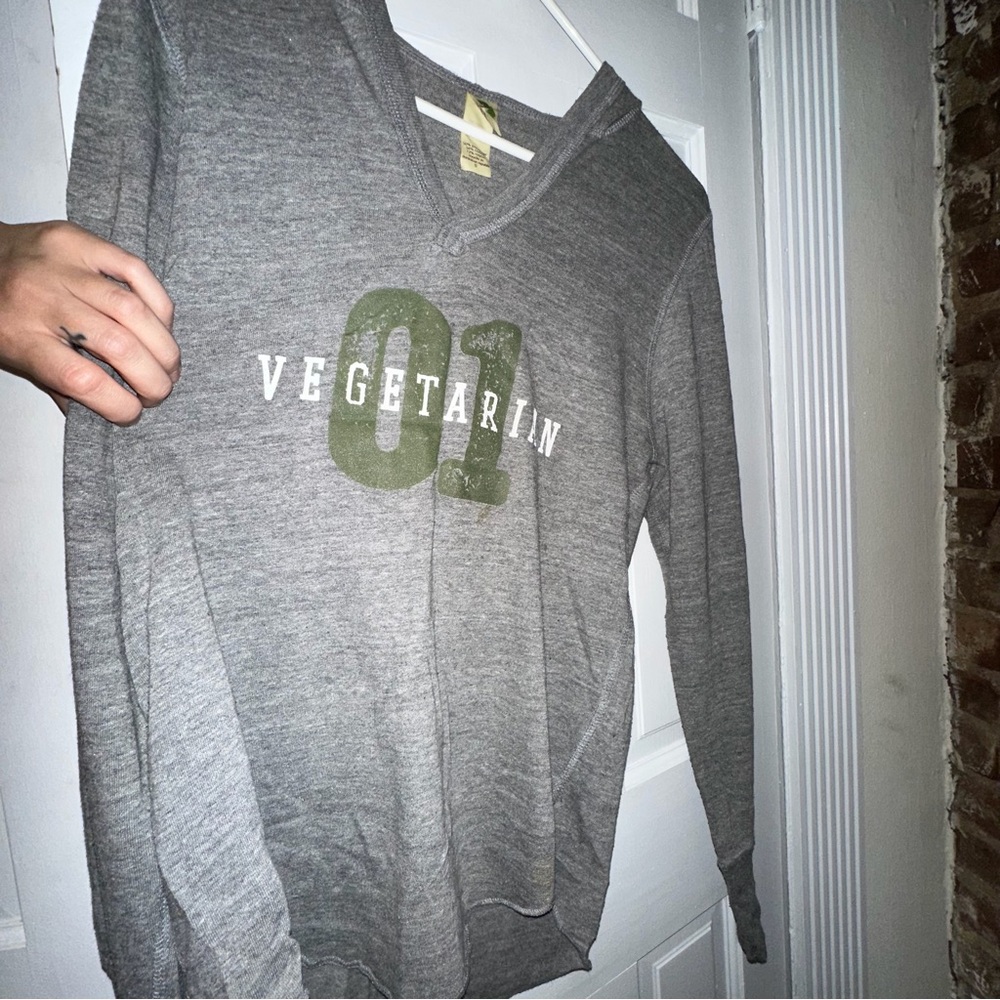 Peta2 Vegetarian 01 Gray V-Neck Light Hoodie